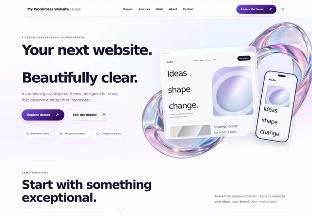 Glass homepage desktop layout screenshot
