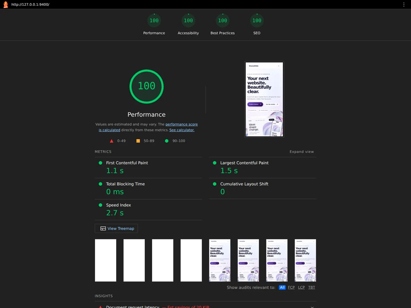 Actual Mobile local Lighthouse report screenshot