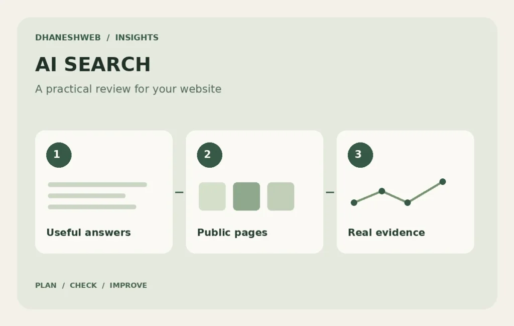 A planning diagram connecting useful answers, accessible pages and business evidence