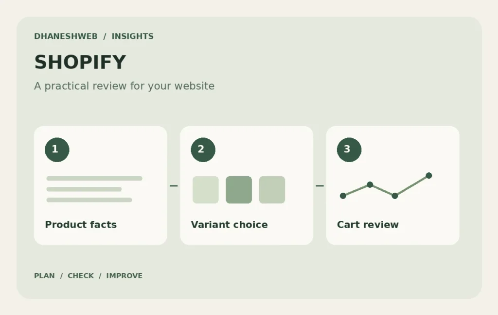 A product-page review diagram with information, variant selection and cart steps
