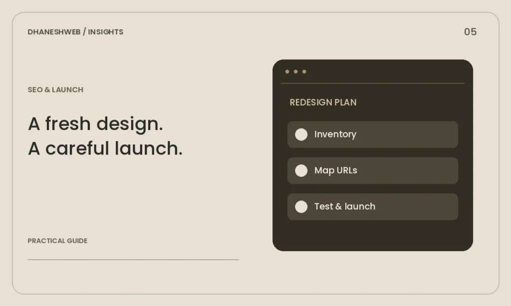 A website redesign checklist that protects useful URLs — editorial illustration