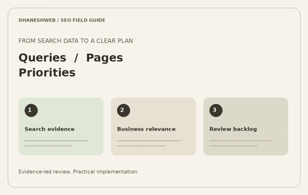 Search Console SEO Prioritisation: Build a Practical 90-Day Plan — explanatory editorial diagram